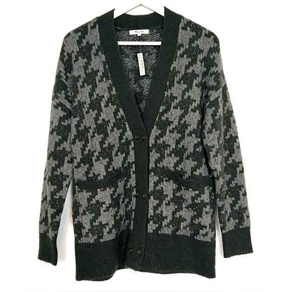 NWT Madewell Allston Button Cardigan Sweater Houndstooth Heather Pine Green - Picture 4 of 11